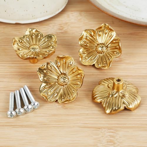 Elegant Gold Flower Cabinet Drawer Knobs