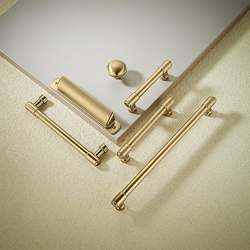 10-Piece Set of Brushed Brass Cabinet Pulls