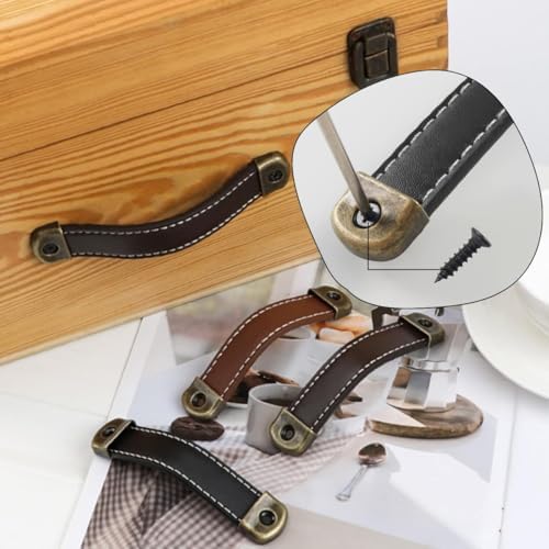 2-Piece Leather Cabinet Handles with Mounting Screws Brown 5x61in