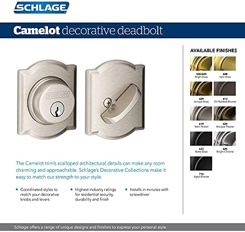 SCHLAGE B60 N CAM 609 Deadbolt with Camelot Trim Keyed 1 Side