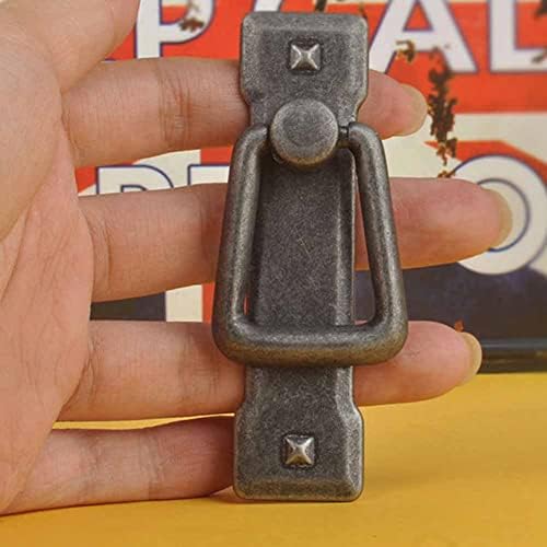Flat Ring Pull with Backplate 2Pcs Ancient Iron Black Cabinet Hardware