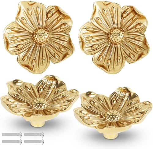 Elegant Gold Flower Cabinet Drawer Knobs