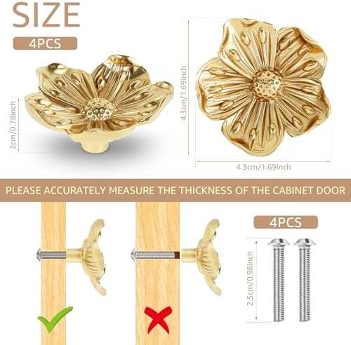 Elegant Gold Flower Cabinet Drawer Knobs