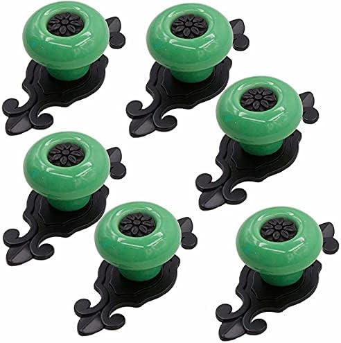 6 Pcs Ceramic Handle Knobs Black Green Simple Style