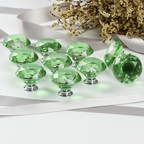 10-Piece 40mm Diamond Crystal Glass Pull Handle Cabinet Knobs Green