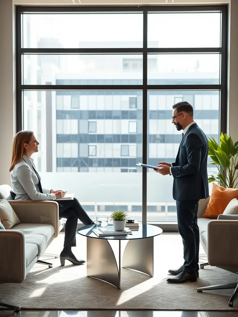 A professional consultant in a modern office setting, advising a client on IT infrastructure solutions, emphasizing VEXARATECH's expertise in technology consulting.